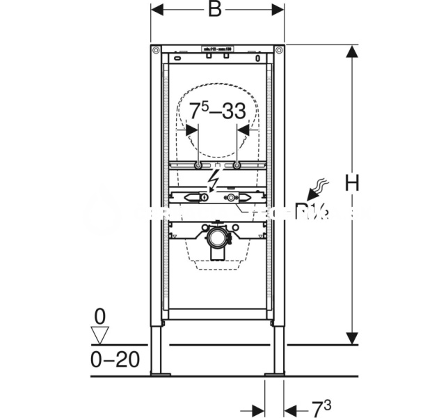Geberit Duofix pre pisoár, 112–130 cm, univerzálny, pre nadomietkový tlakový splachovač 111.686.00.1
