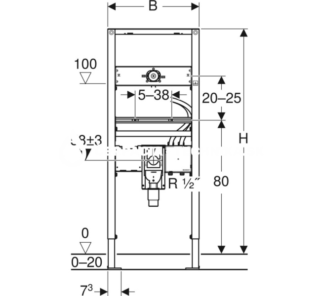 Geberit Duofix pre umývadlo, 130 cm, elektronická nástenná armatúra s podomietkovou funkčnou krabicou, s podomietkovou zápachovou uzávierkou 111.561.00.1