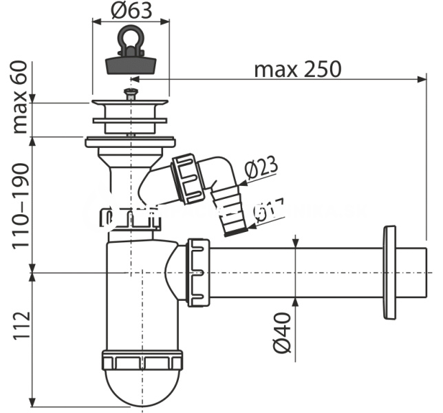 Alcadrain Sifón umývadlový DN40 s prípojkou a plastovou mriežkou DN63 A42P