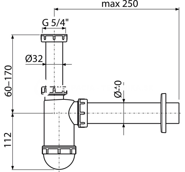 Alcadrain Sifón umývadlový DN40 s prevlečnou maticou 5/4" A43