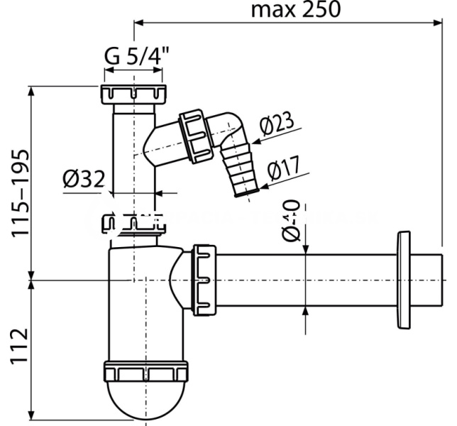 Alcadrain Sifón umývadlový DN40 s prípojkou a prevlečnou maticou 5/4" A43P