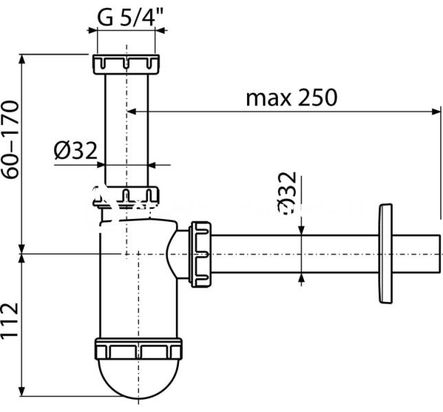 Alcadrain Sifón umývadlový DN32 s prevlečnou maticou 5/4" A430