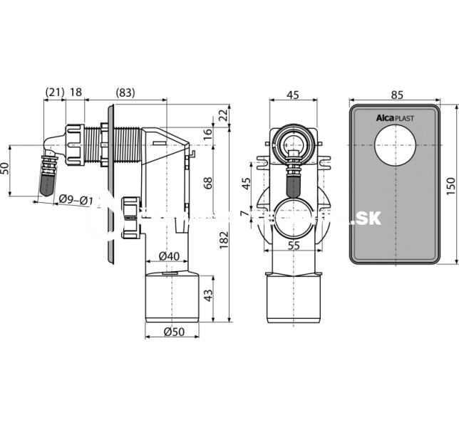 Alcadrain Sifón pre odkvapkávajúci kondenzát podomietkový, nerez DN40 a DN50 AKS7