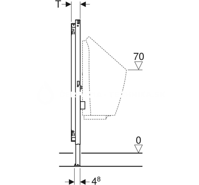 Geberit Duofix pre pisoár, 112–130 cm, univerzálny, pre nadomietkový tlakový splachovač 111.686.00.1