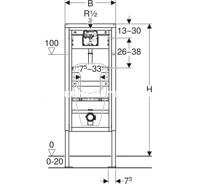 Geberit Duofix pre pisoár, Alpská biela, 112–130 cm, univerzálny, s ovládaním splachovania pisoárov Basic 111.695.11.5