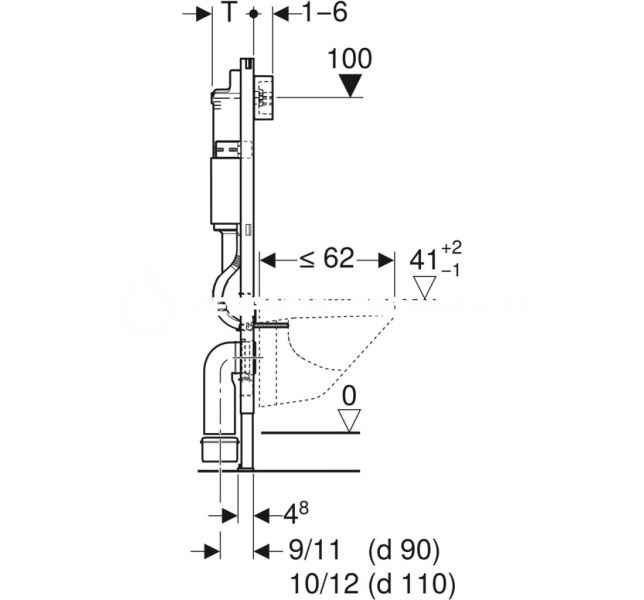 Prvok pre závesné WC Geberit Duofix, 112 cm, s podomietkovou splachovacou nádržkou Delta 12 cm, 4/2 litre 458.129.00.1