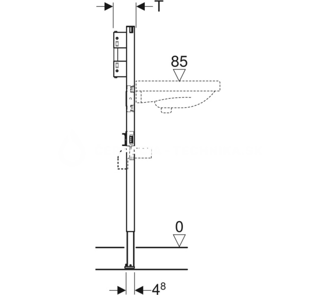 Prvok pre umývadlo Geberit Duofix, 112–130 cm, úzke vyhotovenie, nástenná armatúra podomietková 111.274.00.1