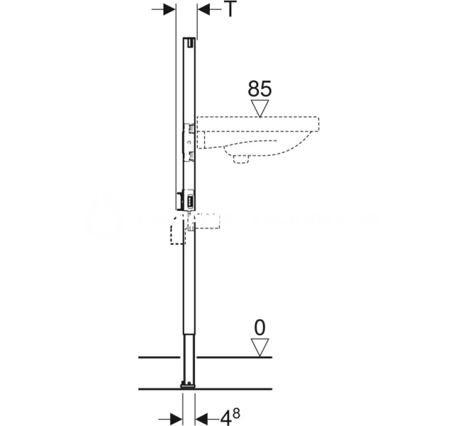 Prvok pre umývadlo Geberit Duofix, 112 cm, úzke vyhotovenie, stojančeková armatúra 111.266.00.1