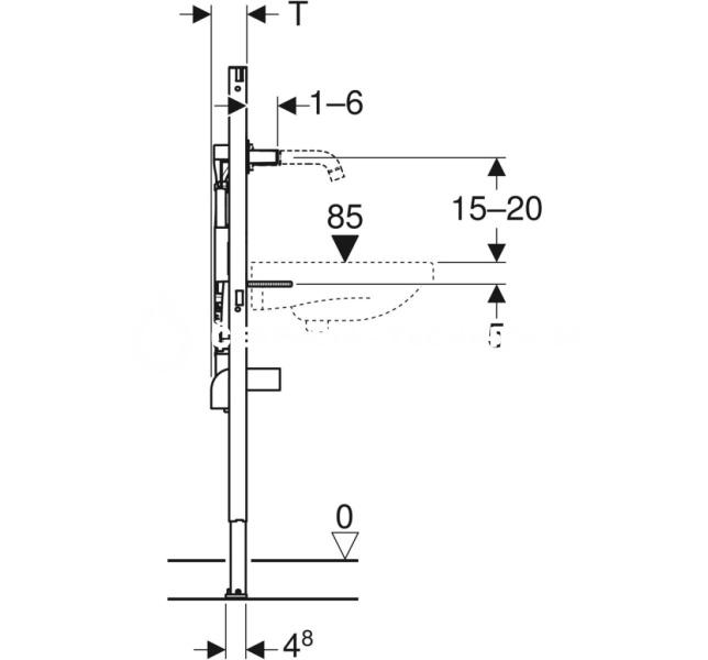 Geberit Duofix pre umývadlo, 112–130 cm, nástenná armatúra Geberit ONE s podomietkovou funkčnou krabicou 111.069.00.1