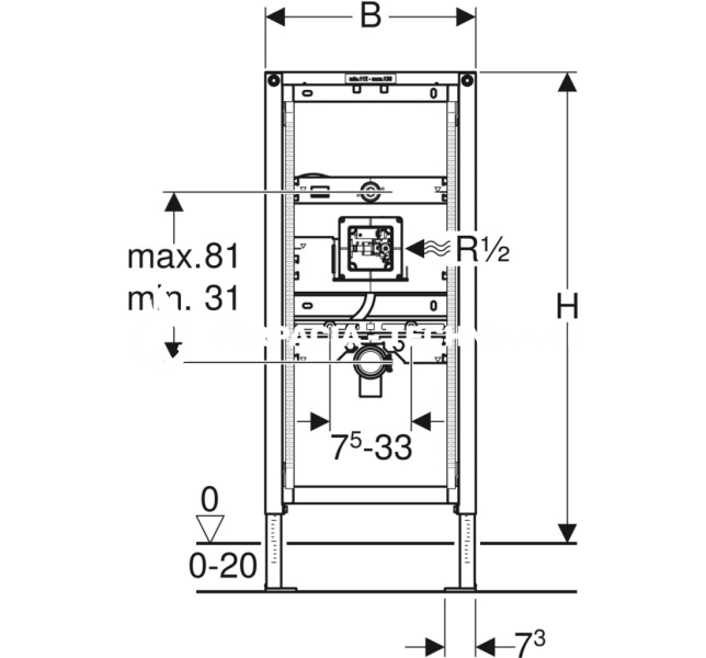 Geberit Duofix pre pisoár, 112–130 cm, univerzálny, pre skryté ovládanie splachovania pisoárov 111.689.00.1