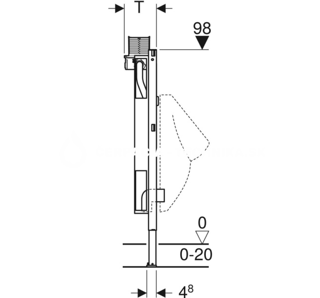 Geberit Duofix pre pisoár, 98 cm, univerzálny, pre ovládanie zhora 111.617.00.1