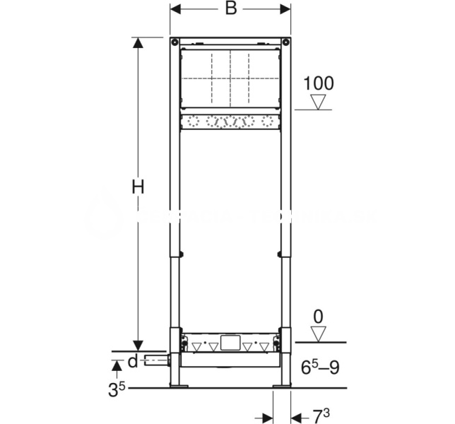 Geberit Duofix pre sprchu, 130 cm, s odtokom v stene, podomietková nástenná armatúra, pre výšku poteru v mieste odtoku 65–90 mm 111.581.00.1