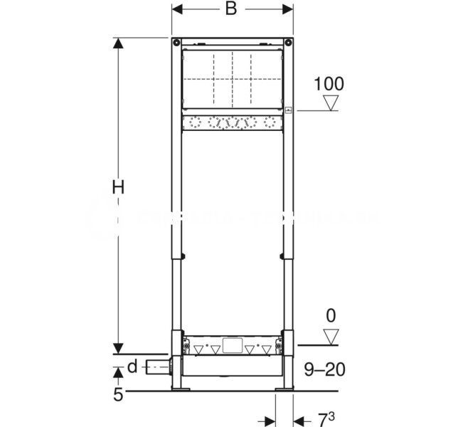 Geberit Duofix pre sprchu, 130 cm, s odtokom v stene, podomietková nástenná armatúra, pre výšku poteru v mieste odtoku 90–200 mm 111.580.00.1