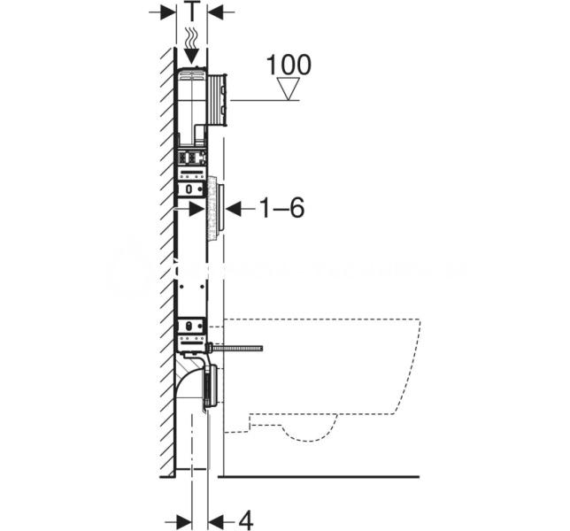 Geberit Kombifix pre závesné WC, 109 cm, s podomietkovou splachovacou nádržkou Sigma 8 cm, pre odsávanie zápachu s externým ventilátorom 110.791.00.1