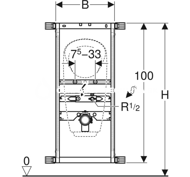 Geberit Kombifix pre pisoár, 109–127 cm, univerzálny, pre nadomietkový tlakový splachovač 457.686.00.1